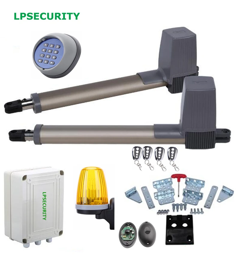 

LPSECURITY 300kg swing gate linear actuator motors Kit with push button photocell alarm lamp(GSM module keypad optional)