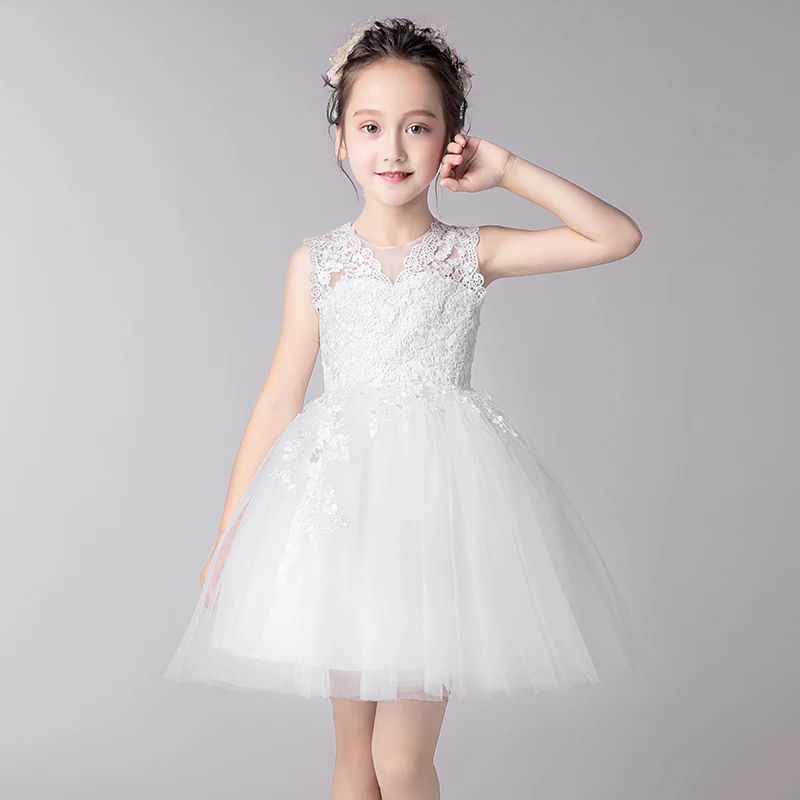 

New Flower Girls White Lace Dresses For New Year Clothes Party Baby Girls Princess Wedding Dress Children Party Vestido Infantil