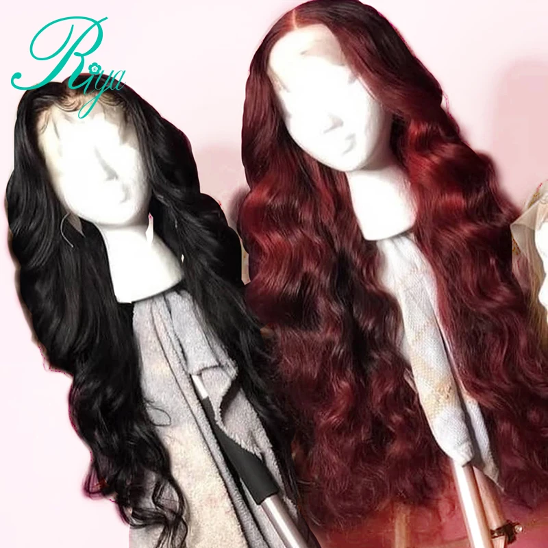 

13X6 Brazilian Body Wave Lace Front Human Hair Wig #1B/99j Red Color Ombre Lace Frontal Wigs For Black Woman Riya Hair