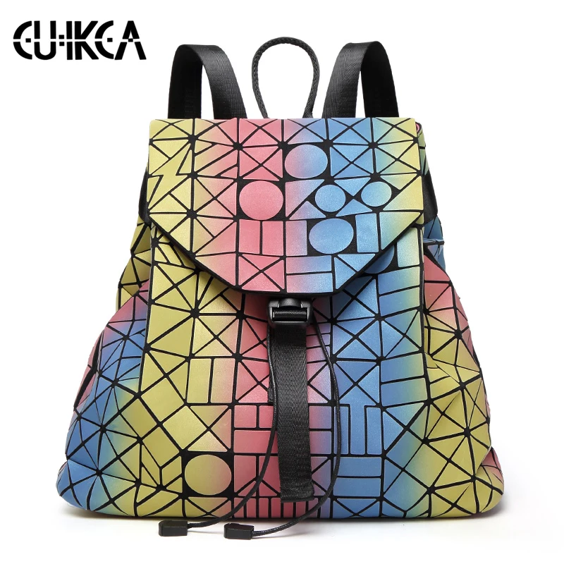 

CUIKCA Laser Geometric Luminous Women Backpack School Folding Student School Bags For Teenage Girl Large Capacity sac a dos A4