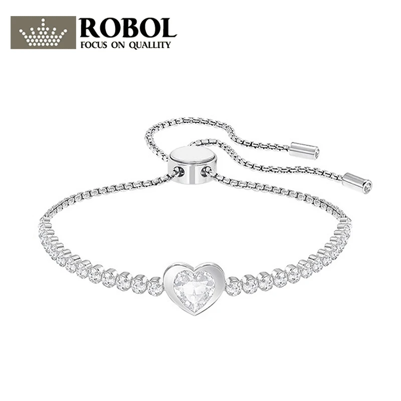 

ROBOL New Subtle-Heart-Bracelet-White-Rhodium 5349630 -W600 Female Clavicle Chain Fashion Design Gift Charm Bracelet Jewelry