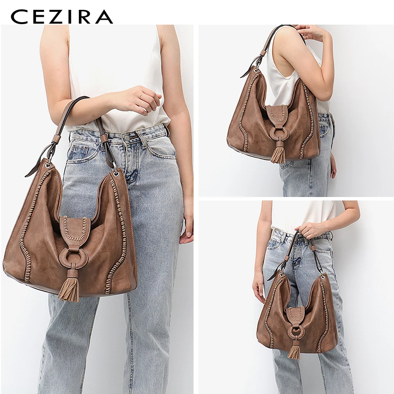 CEZIRA الأزياء النباتي جاكيت جلدي-حقائب بيد الإناث حمل حقائب كتف السيدات حقائب اليد الكبيرة شرابة رفرف النساء عارضة حقائب هوبو CEZIRA الأزياء النباتي جاكيت جلدي-حقائب بيد الإناث حمل حقائب كتف السيدات حقائب اليد الكبيرة شرابة رفرف النساء عارضة حقائب هوبو