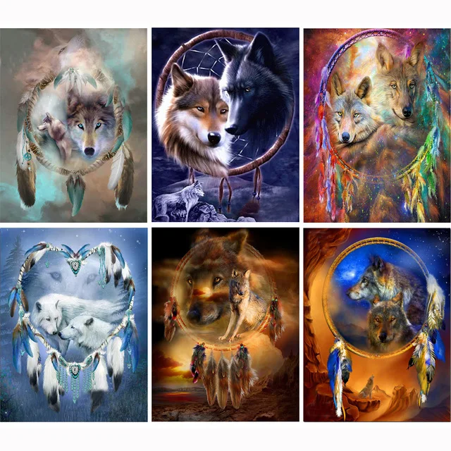 

Full Square Diamond 5D DIY Painting "Wolf and Feathers" 3D Embroidery Cross Stitch Mosaic Home Decor bk