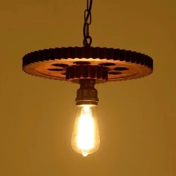 

Loft Style Wooden Gear Water Pipe Lamp Edison Pendant Light Fixtures Vintage Industrial Lighting For Dining Room Bar Hanging