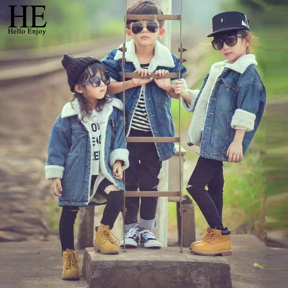 

children's coats jacket for girls winter Long sleeve denim warm Windbreaker cowboy outerwear kids boys jacket Costume clothing