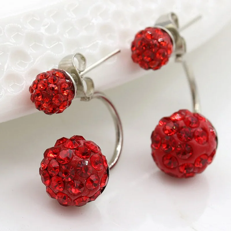 

Rhinestone Double Sided Earring Disco Shamballa Ball Stud Earrings For Women Stainless Steel Boucle d'Oreille Femme ER0090