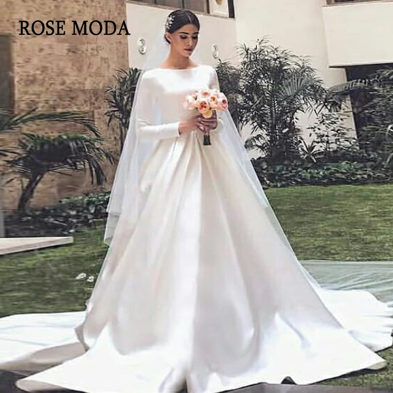 

Rose Moda Vintage Long Sleeves Muslim Wedding Dress 2019 with Train Custom Make