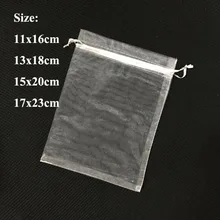 100pcs/lot 11×16, 13×18, 15×20, 17x23cm Drawstring Organza Bags Silk Bags Candy Bags & Pouches Wedding Christmas Gift Bags