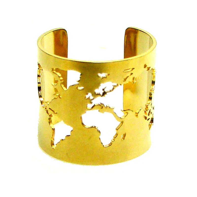  Travel Peace Jewelry Stainless Steel 20 25mm Wide World Map Cut-out Fine Polished Circle Angle Open