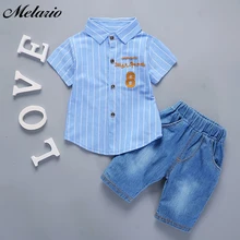 Melario/комплекты одежды для мальчиков г. Летние модные комплекты детской одежды в полоску белая футболка с короткими рукавами+ клетчатые брюки-кюлоты, комплект из 2 предметов для мальчиков