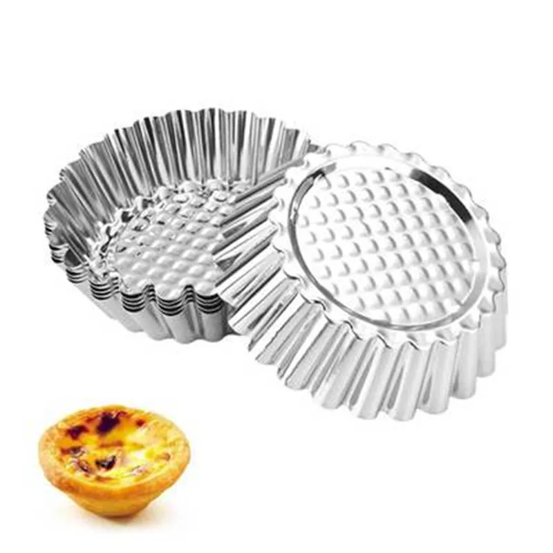 10 pcs Reusable Silver Stainless Steel Cupcake Egg Tart Mold Cookie Pudding Mould Nonstick Cake Egg Baking Mold Pastry Tools