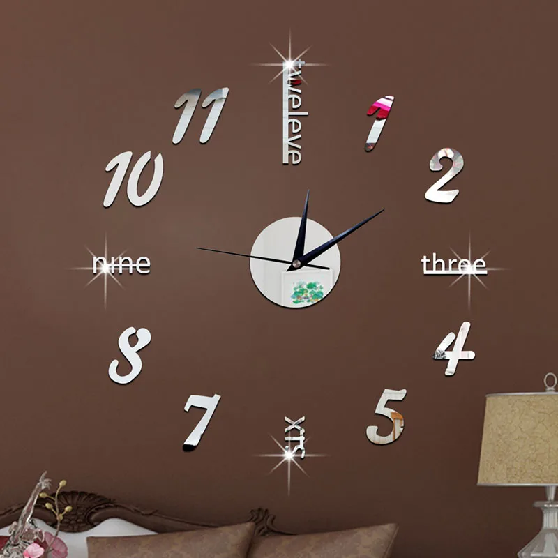 

DIY Wall Sticker Clock Big Mirror Clock Wall Stickers Living Room Home Modern Design Wall Clocks 3D Sticker D5