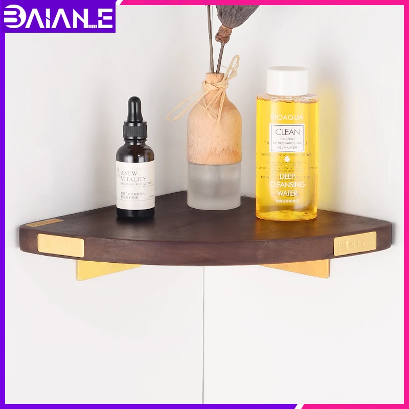 

Bathroom Corner Shelf Organizer Brass Wood Corner Storage Holder Shelves Decorate Wall Mounted Shower Caddy Shampoo Holder Rack