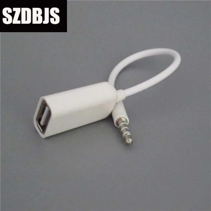 

Car MP3 White 3.5mm Male AUX Audio Plug Jack To USB 2.0 Female Converter Cable Cord 4XLC for Connect U Disk U-disk Cable Adapter