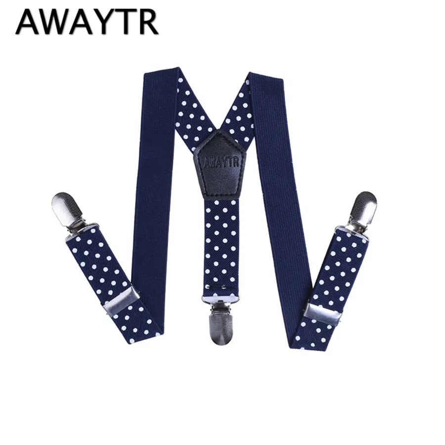 AWAYTR синий и белый в горошек подтяжки Мода для мальчиков и девочек Детские эластичные подтяжки регулируемые подтяжки для рубашек