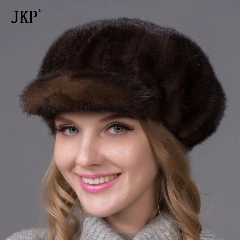 Новое поступление, милые норковые меховые шапки, меховая шапка из натуральной норки для зимы, женская модная русская меховая шапка, теплые коричневые меховые шапки