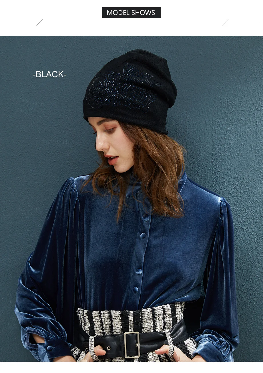 Winter Beanies Ponytail With Mesh And Rhinestone Flower Hats For Women Elegant Knit Caps  Female Streetwear Warm Beanie Skullies (5)