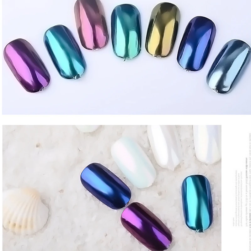 1,5 г/кор. Seashell зеркало-Хамелеон Порошковые блестки для ногтей Aurora Pearlescen Shell Дизайн ногтей хром пигмент пыль Маникюр украшения