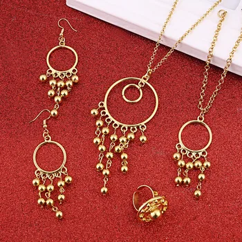 

Beads Necklace Earrings Bracelet Jewelry Set Ball Gold Color Africa Arab Middle East Ethiopian Set