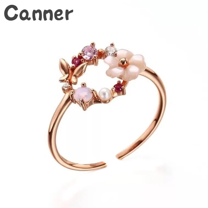

Canner Crystal Pearl Flower Open Rings Adjustable Beads Ring For Women Party Accessories Beautiful Ring Jewelry Gifts A30
