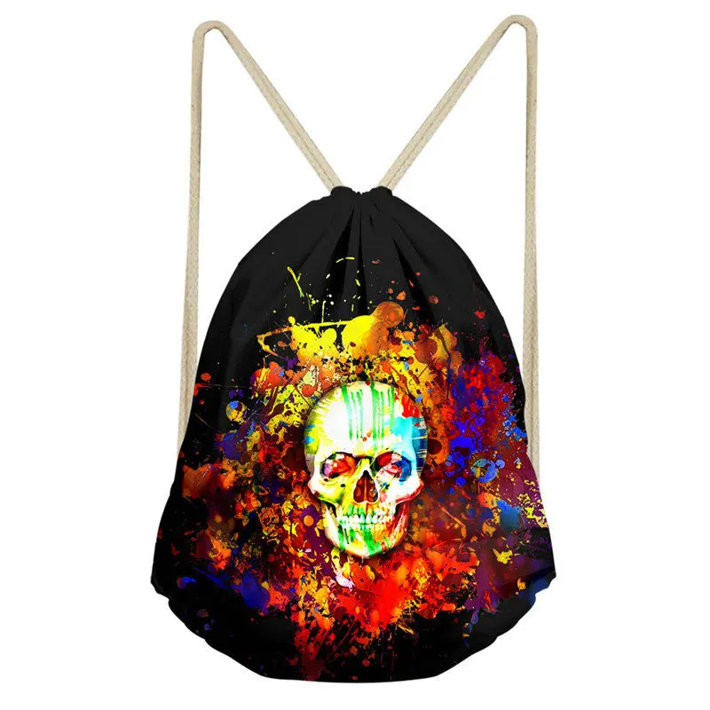 INSTANTARTS 3D печать Punk Череп Drawstring сумка Для мужчин Ежедневно Mochila Feminina Cinch Sack Повседневное путешествия мягкий строку рюкзаки - Цвет: CC3537Z3