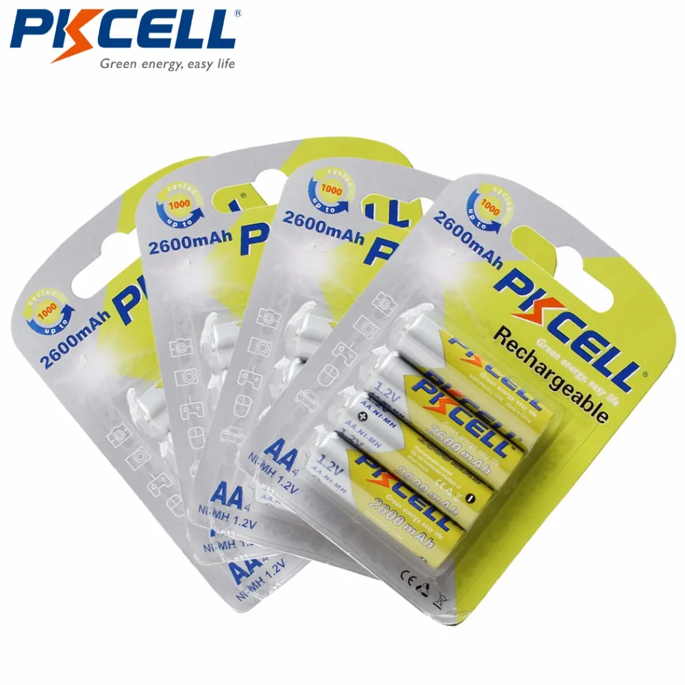 4 карты/16 шт батарейки PKCELL AA Ni-MH 2600Mah 1,2 V AA 2A аккумуляторные батареи