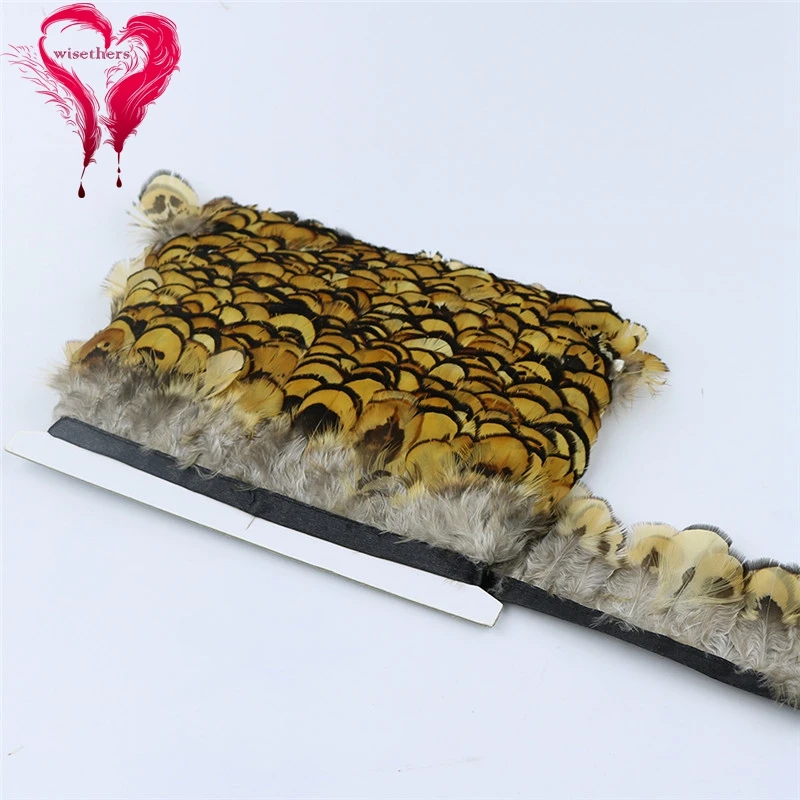 

3 Colors 1 Meter Width 5-6 CM Fancy Bleached Natural Reeves Pheasant Plumage Feather Ribbon Fringe Trim Skirt Costume Decoration