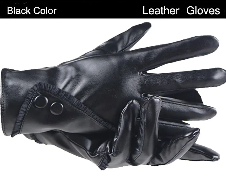 Longkeader Высокое качество кожа Женская мода зима плюс бархат теплые черные перчатки для женщин вождения Сенсорный экран перчатки варежки - Цвет: black