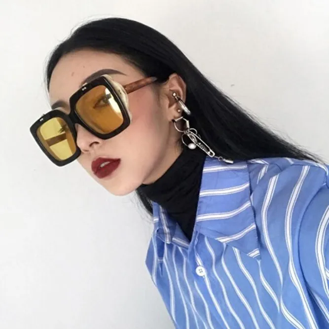 

CCSPACE Yellow Two Lens Square Sunglasses Men Women Brand Glasses Designer Fashion Male Female Shades 45484