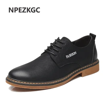

NPEZKGC New 2019 Men Dress Shoes Formal Wedding PU Leather Shoes Retro Brogue Business Office Men's Flats Oxfords For Men