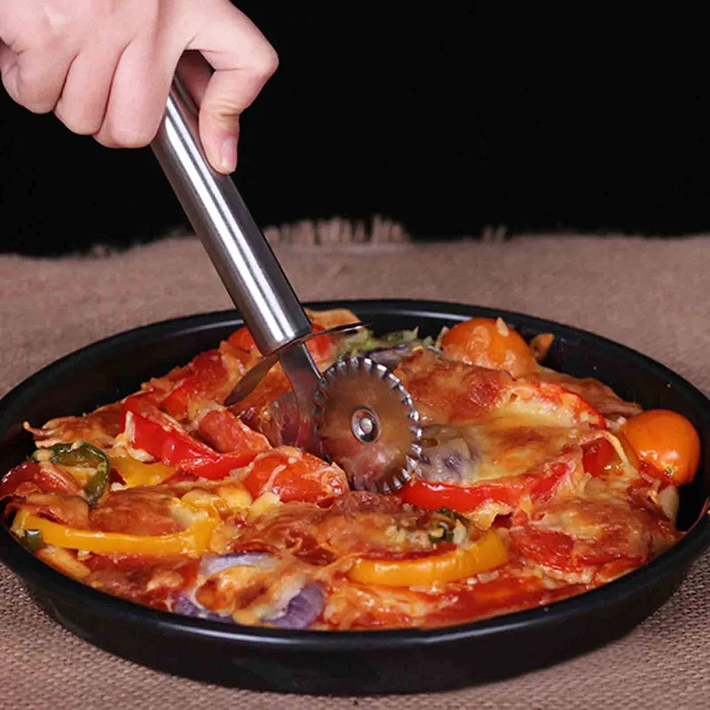 Stainless Steel Double Head Wheel Knife Pizza Cutter Cake Food Cutter Hobbing Trimmer Pastry Pasta Dough kitchen Baking Tools