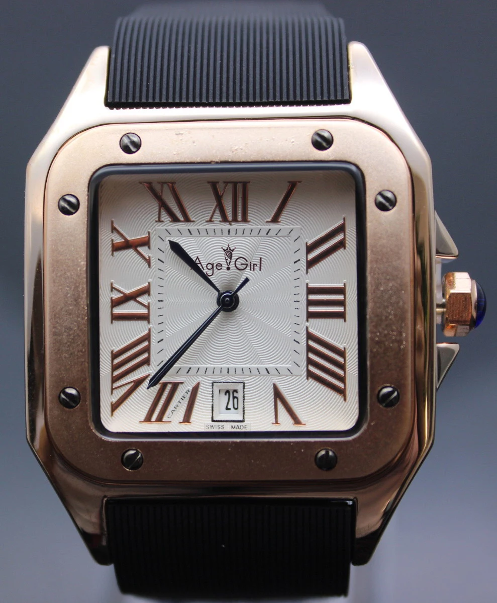 

Luxury Mens New Gent's Santos 100 XL Stainless Steel Rose Gold Sport Limited Edition Black Rubber Silver White Quartz Watches