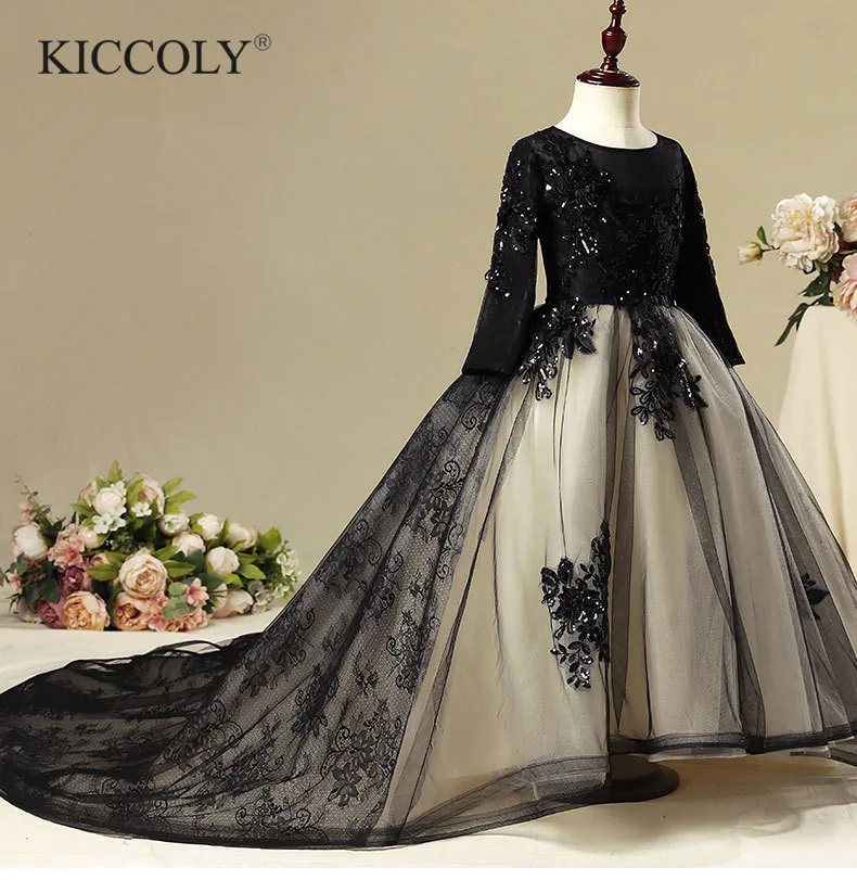 

Sequin Tulle Trailing Girl Dress Flower Girl Dress Party Pageant Floral Lace Princess Wedding Dress Girls First Communion Gown