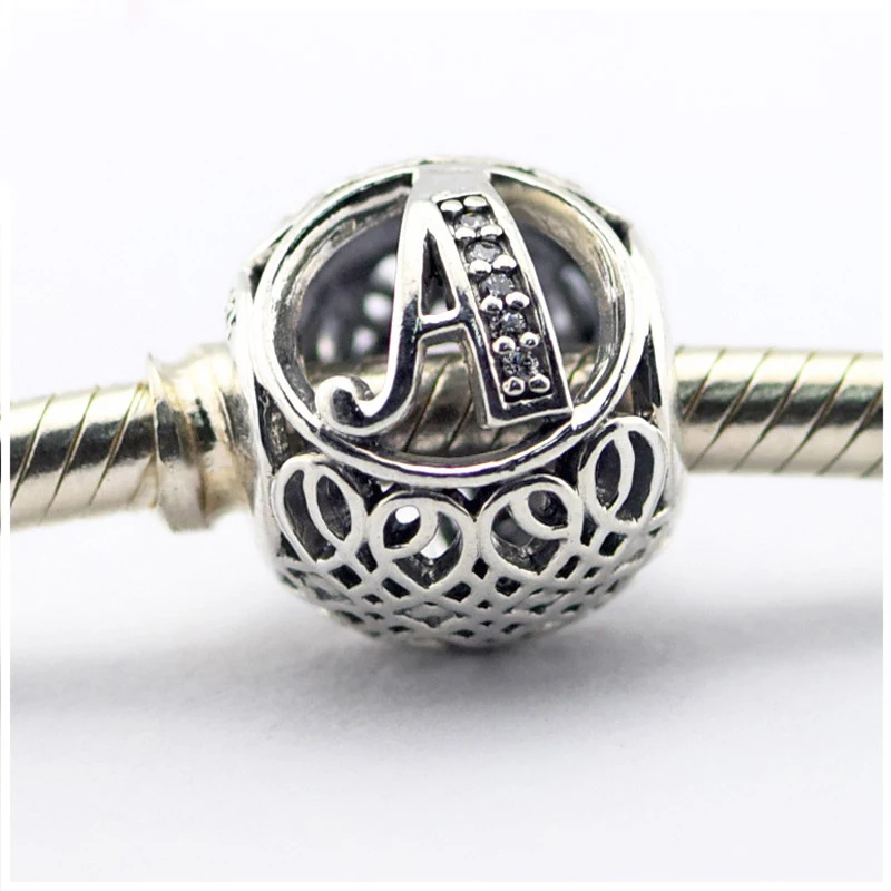 Fits for Pandora charm bracelet alphabet A charm with Clear Cz beads 00