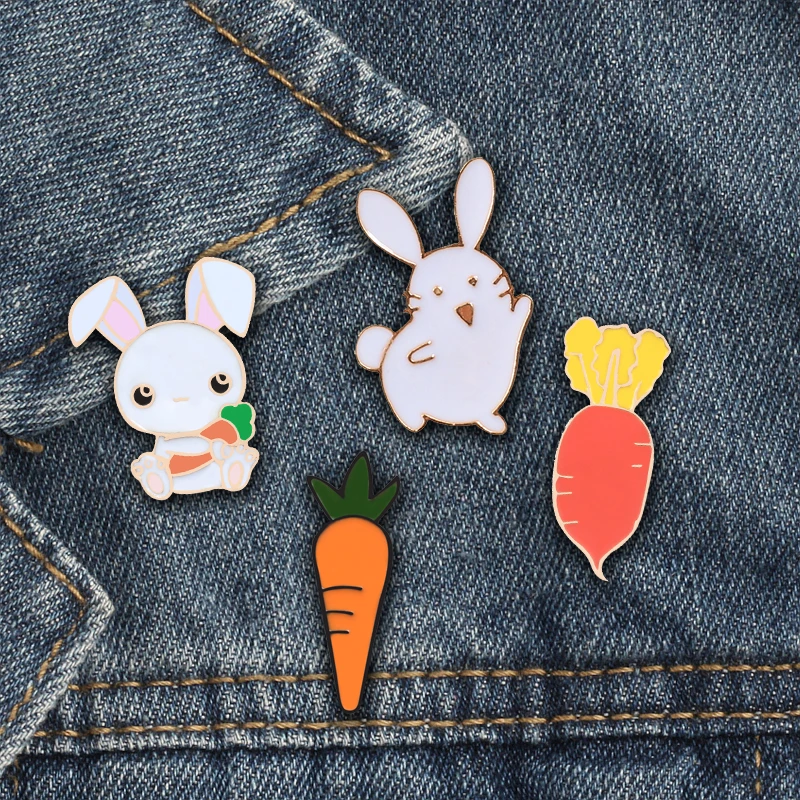 Кролик и морковь эмаль шпильки Танцы Кролик значок брошка мультфильм дети девочка шляпа Пряжка для рюкзака Эмаль Булавка Kawaii милые ювелирные изделия