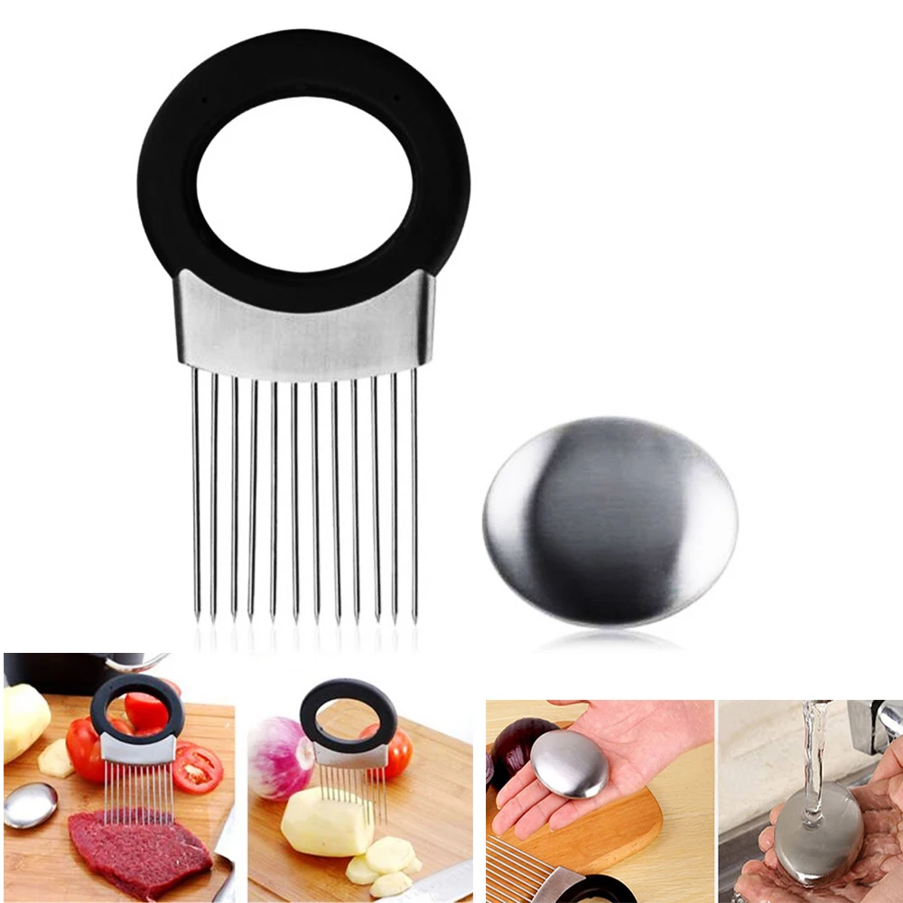 1Pcs Stainless steel Onion holder fork Vegetables Tomato potato meat Slicer Guide Slicing Cutter
