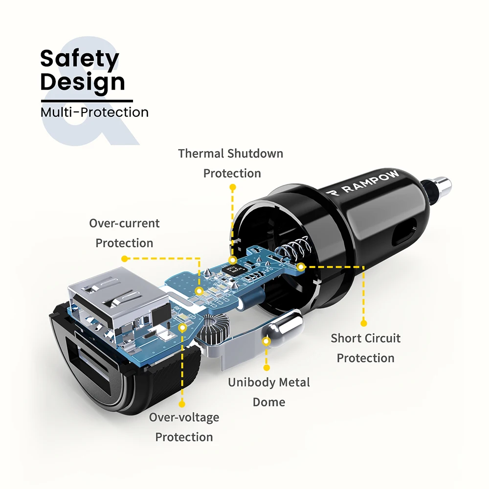 RAMPOW 24 W المزدوج USB شاحن سيارة ، 5 V/2.4A ذكي رقاقة 2 USB سيارة شاحن آيفون X ، الهاتف المحمول شاحن لهواوي P20