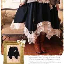 Mori Girl Лолита Вельветовая кружевная юбка преппи Асимметричная длинная свободная Повседневная Saia Longa Feminias Лолита Готическая Туника одежда в стиле мори