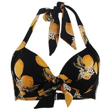 Винтажное бикини с эффектом пуш-ап, Раздельный Топ, женский бюстгальтер-бикини с вырезом на шее, сексуальный купальник в горошек/с лимонами, с цветочным принтом, бандажный купальник, на выход