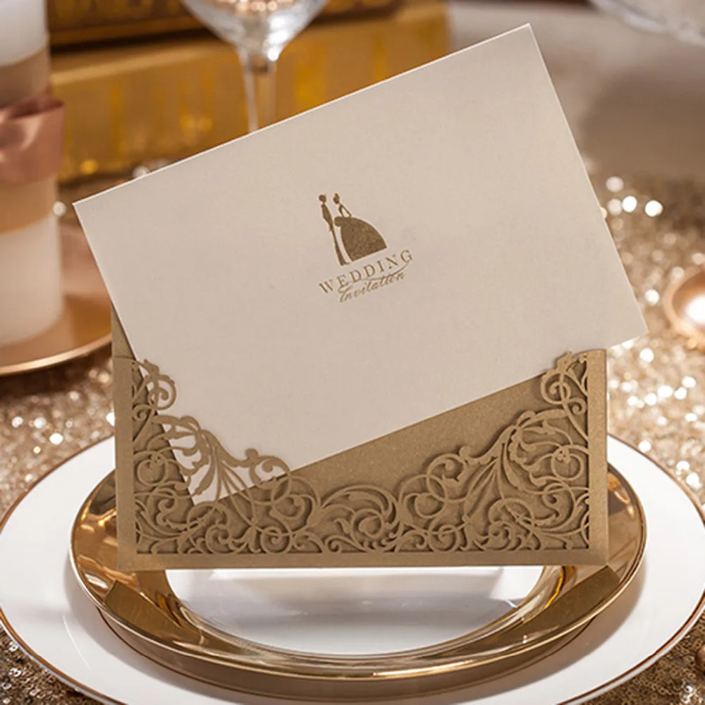 

1PCS Laser Cut Wedding Invitations Cards with Bride and Groom Blank Invites Printable for Engagement Bridal Shower CW1016