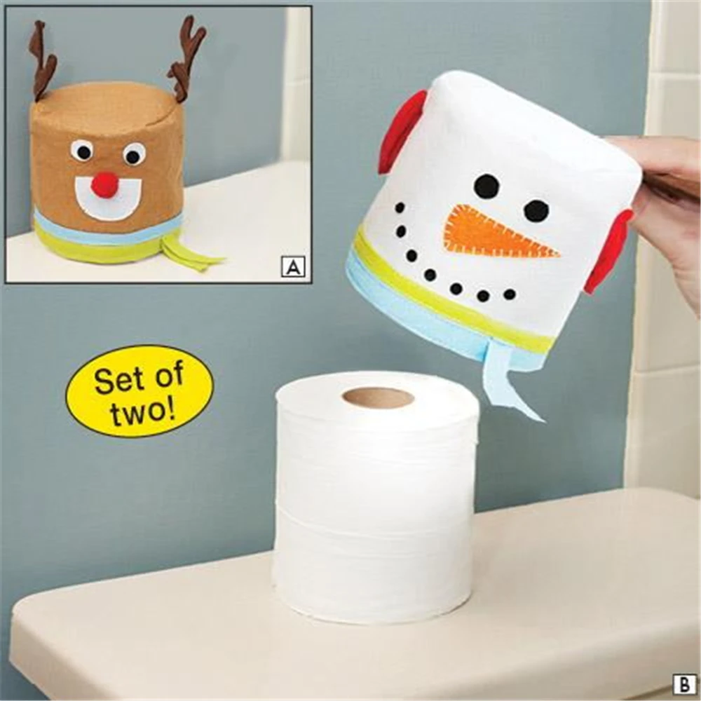 2PC Merry Christmas Snowman Elk Toilet Roll Paper Holder Bathroom Tissue Boxes 