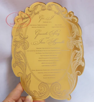

Free Shipping! HI4065 Unique Golden Mirorr Acrylic Wedding Card Made in China