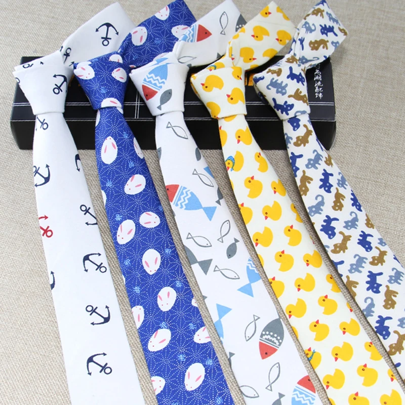 

Korean Version Of Cotton 6cm Fashion College Casual Small Fresh Narrow Print Cartoon Skinny Blue Tie Necktie Cravat Floral Ties