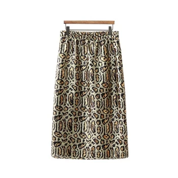 

Womens Winter Sexy Pencil Skirt Vintage Women Leopard Sequin Midi Skirts Feminino Bodycon High Waist Faldas Party Jupe Femme