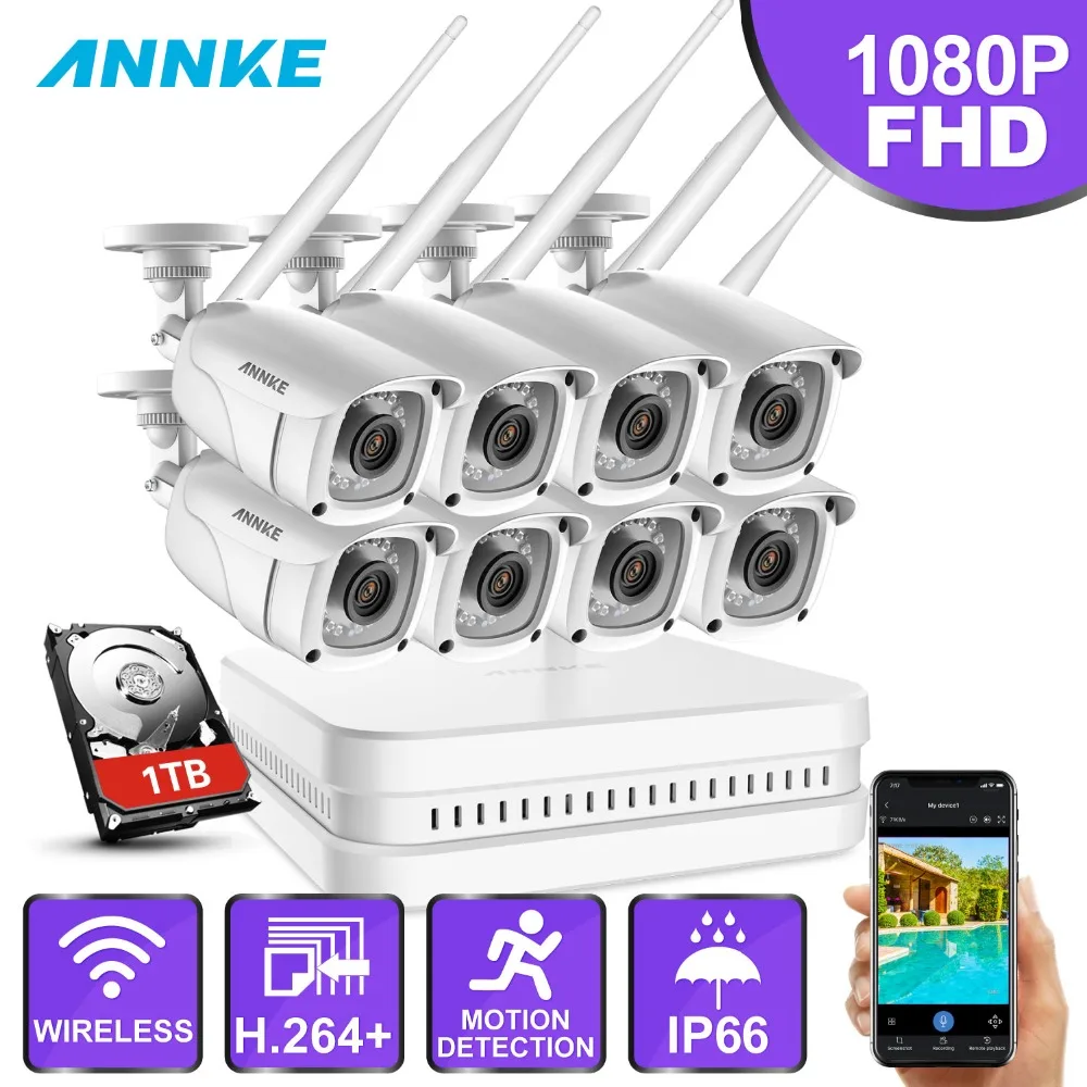 

ANNKE 8CH HD 1080P WiFi NVR Video Surveillance System With 8X 2MP Bullet Weatherproof IP Camera 100ft Night Vision With Smart IR