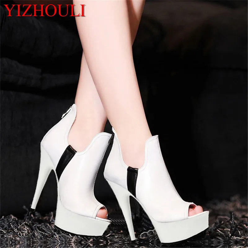 

15cm Crazy for the bride wedding shoes white black is available food fish mouth single centimeters high heel shoes