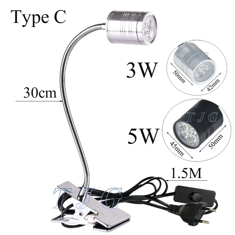 3W 5W LED Desk Lamp with EU plug Adjustable Clip on Light Eye-Care Clamp Lamp with Switch for Reading Study Bed AC85-265V 4