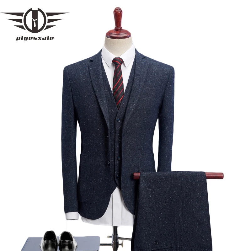 Plyesxale 2018 мужские свадебные костюмы Slim Fit 3 предмета мужская одежда модный бренд