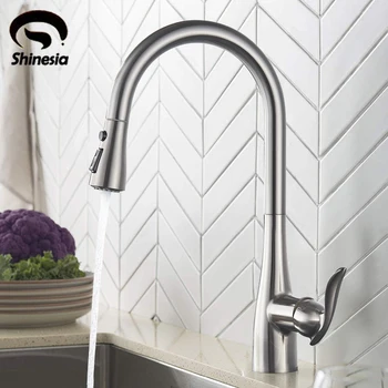 

Brushed Nickle Kitchen Faucet Pull Out Sprayer Swivel Spout Mixer Tap Kitchen Sink Faucet 360 Rotation Kitchen Water Faucets