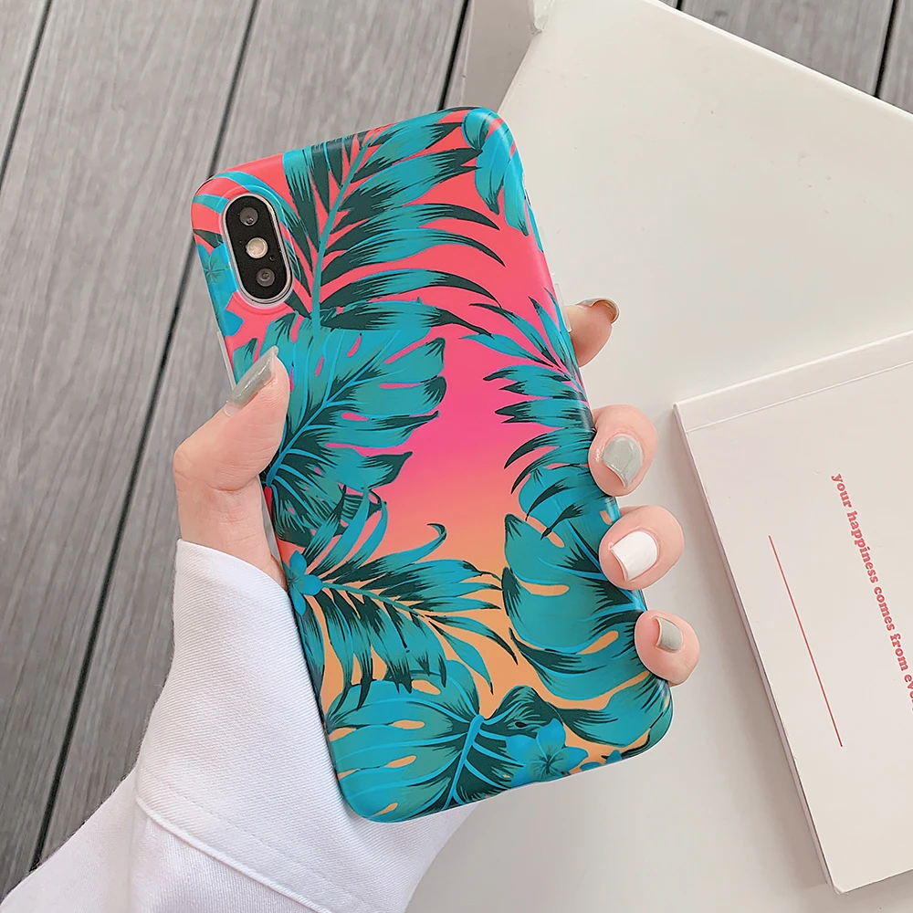 Чехол для телефона LOVECOM Blue banana leaf для iPhone 11 Pro Max XR XS Max 6 6S 7 8 Plus X мягкий IMD Винтажный чехол для телефона с цветами - Цвет: d